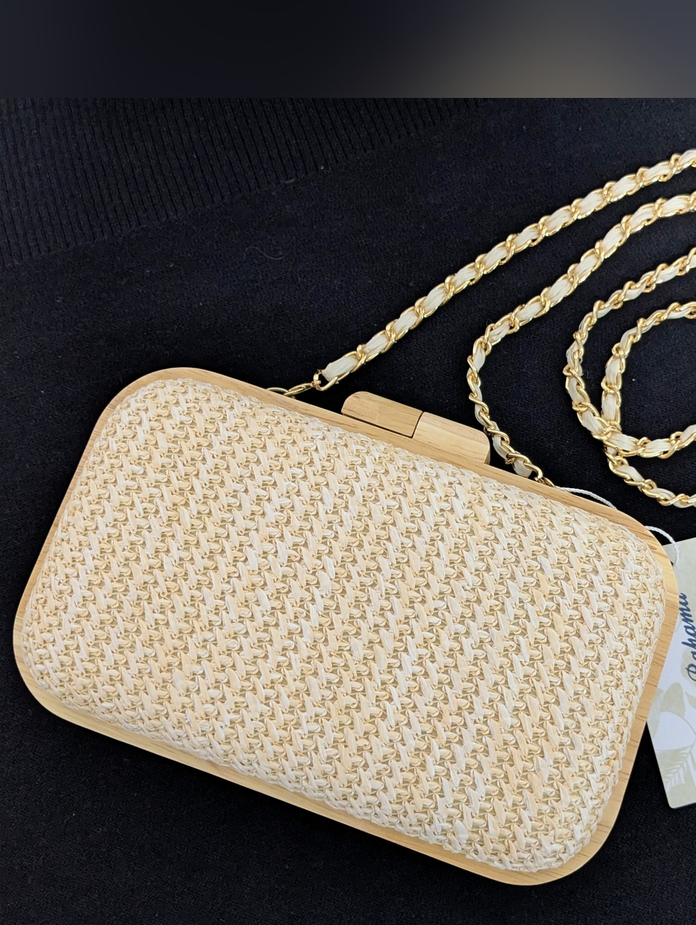 Tommy Bahama  Woven Clutch Crossbody With Natural Wood Frame